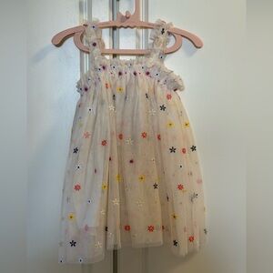 Cream Tulle Girls' Floral Embroidered Party Dress